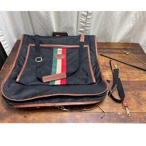 Vintage Lark Luggage Garment Travel Suit Clothing Bag Suitcase Black Brown Trim